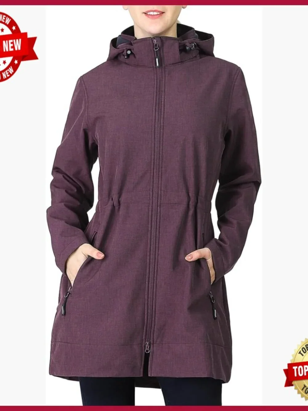 Women's Fleece Lined Softshell Jacket with Removable Hood Windproof Raincoat
